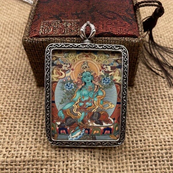 Vintage Style Thangka Art Pendant - Antique Copper Frame Collection