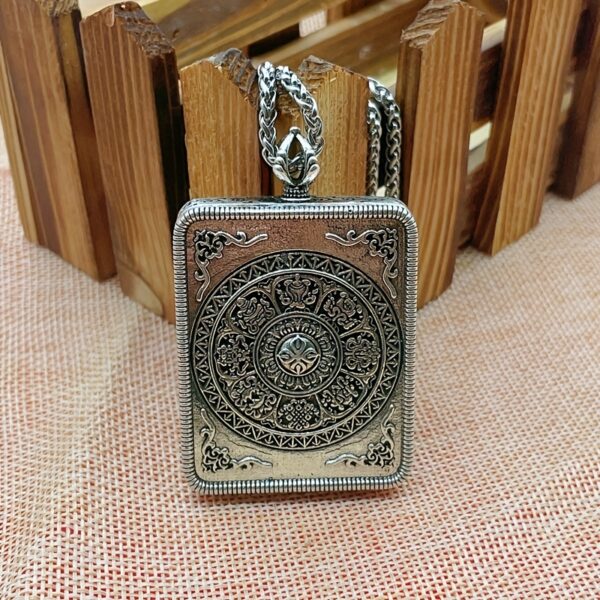 Handcrafted Thangka Art Pendant - Turquoise Color Metal Frame Design - Image 6